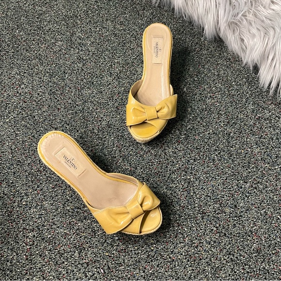 VALENTINO Mustard Yellow Bow Espadrilles Wedge Sandal Platform Shoe US 6.5 EU 37 - Picture 2 of 16